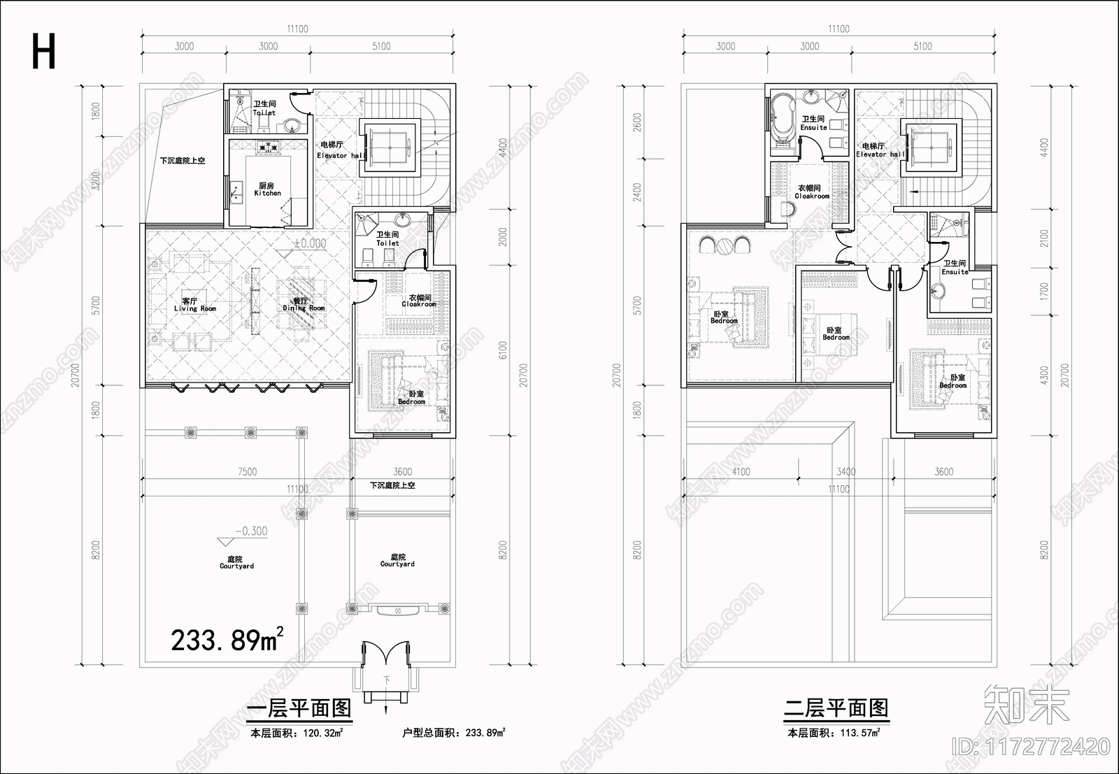 现代别墅建筑施工图下载【ID:1172772420】