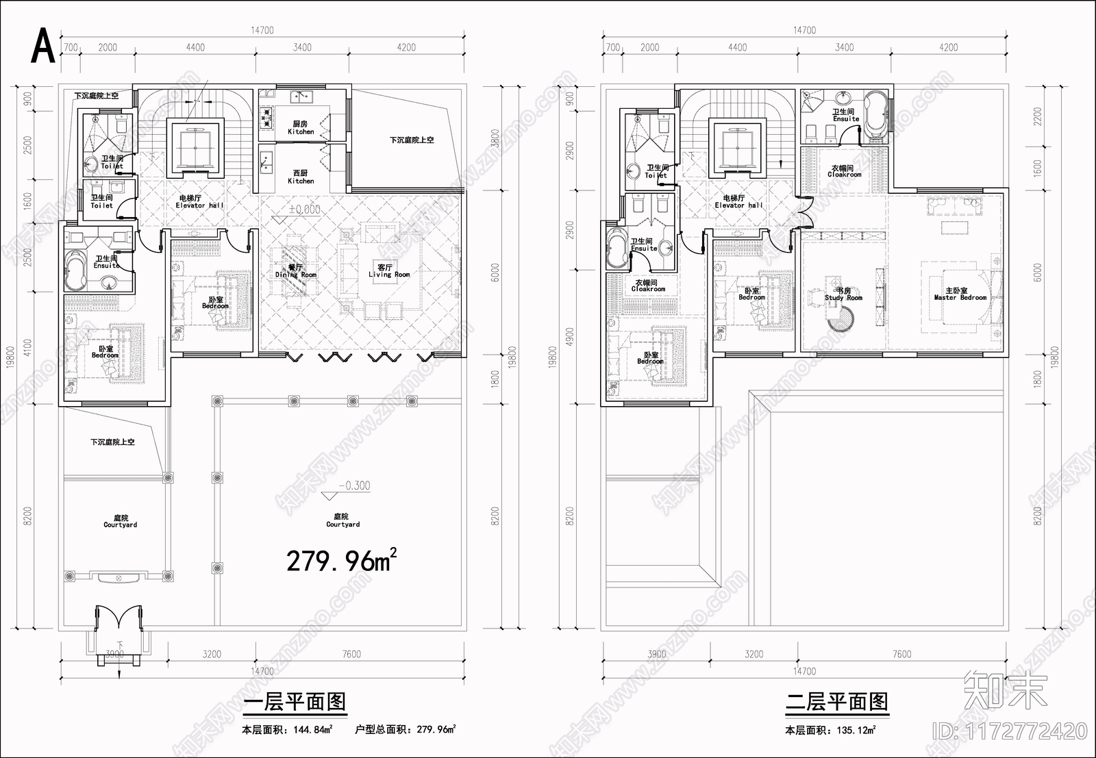 现代别墅建筑施工图下载【ID:1172772420】