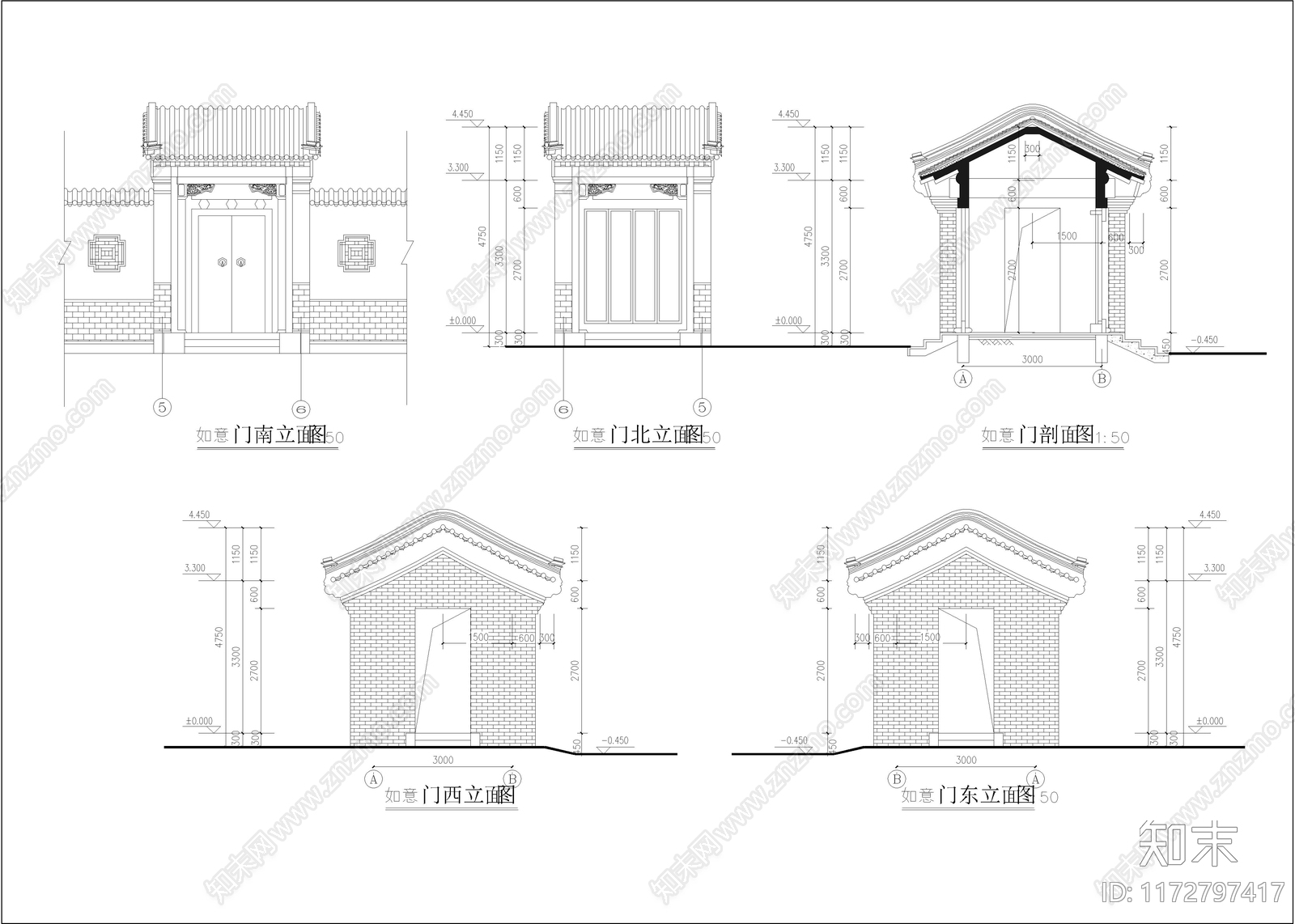 新中式四合院cad施工图下载【ID:1172797417】