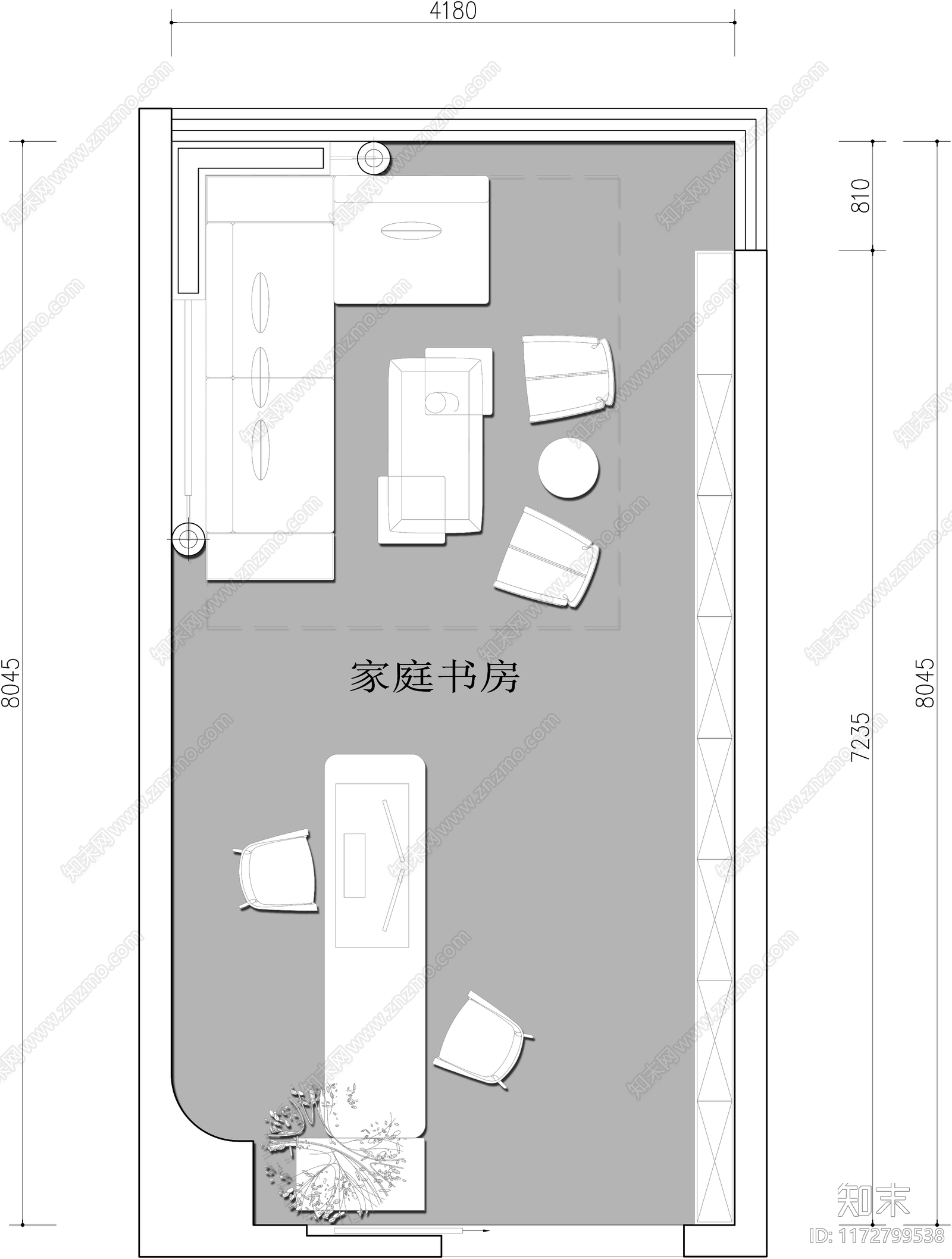 现代书房施工图下载【ID:1172799538】