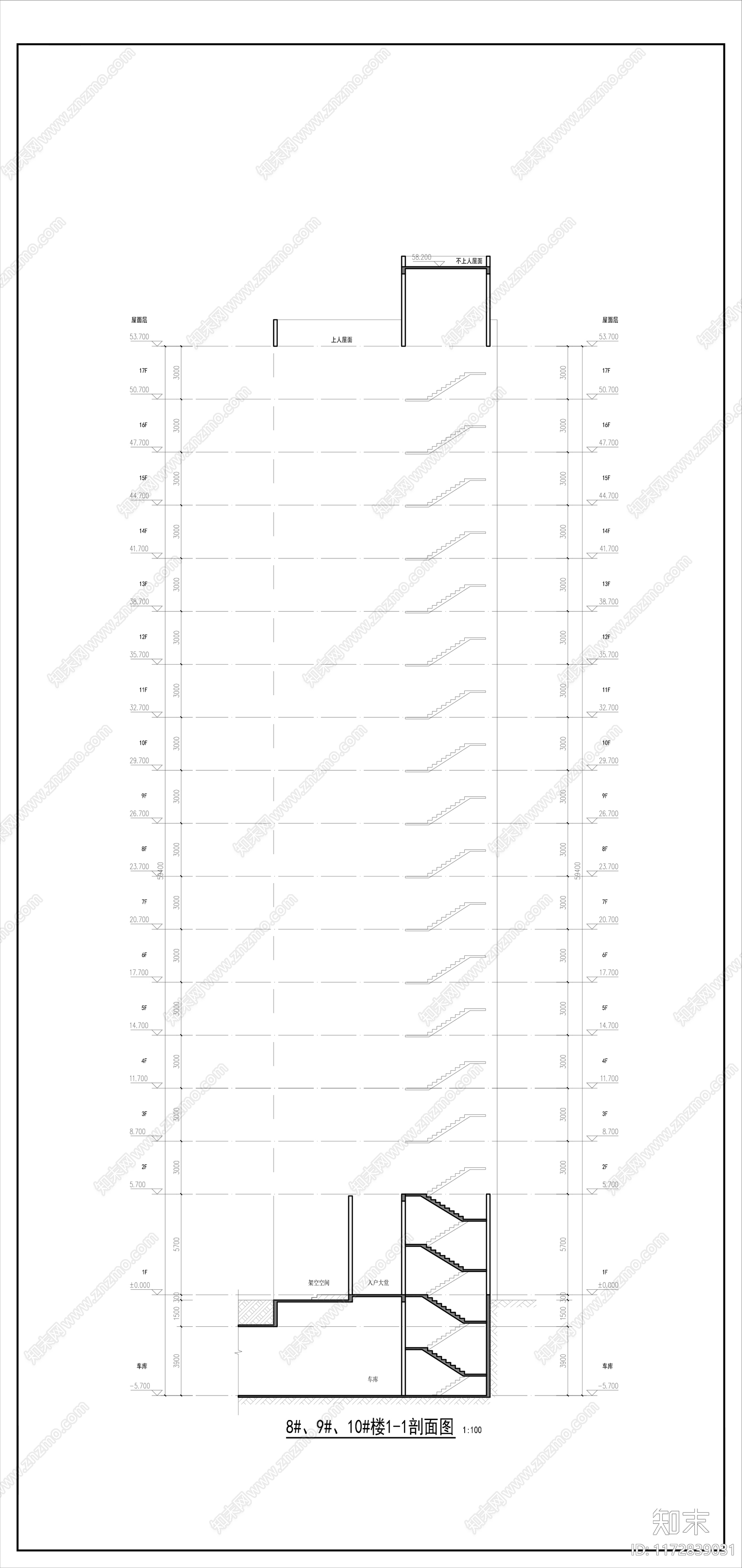 现代住宅楼建筑cad施工图下载【ID:1172839031】