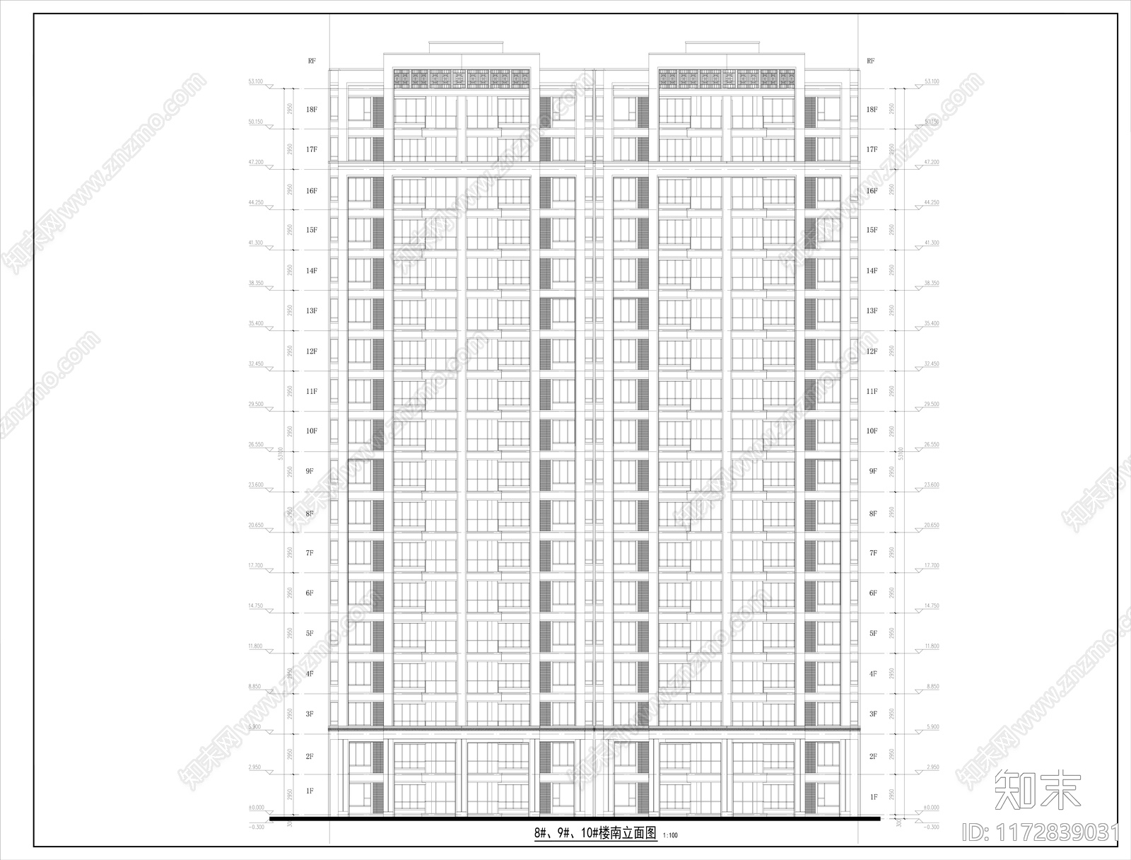 现代住宅楼建筑cad施工图下载【ID:1172839031】