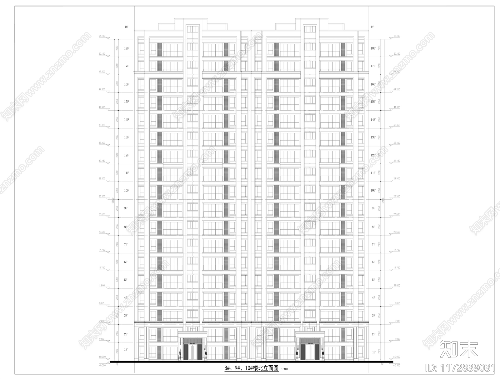 现代住宅楼建筑cad施工图下载【ID:1172839031】