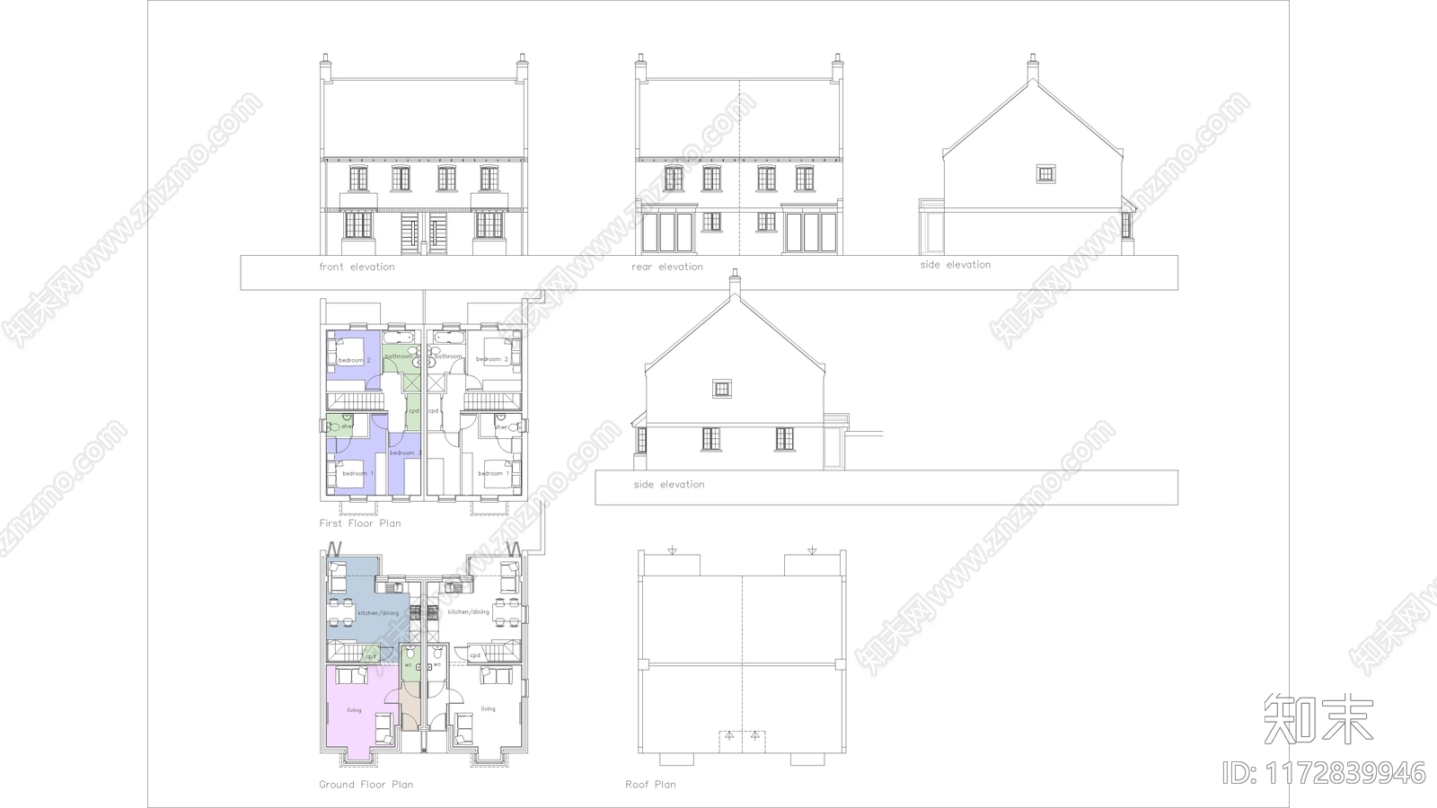 美式住宅楼建筑cad施工图下载【ID:1172839946】