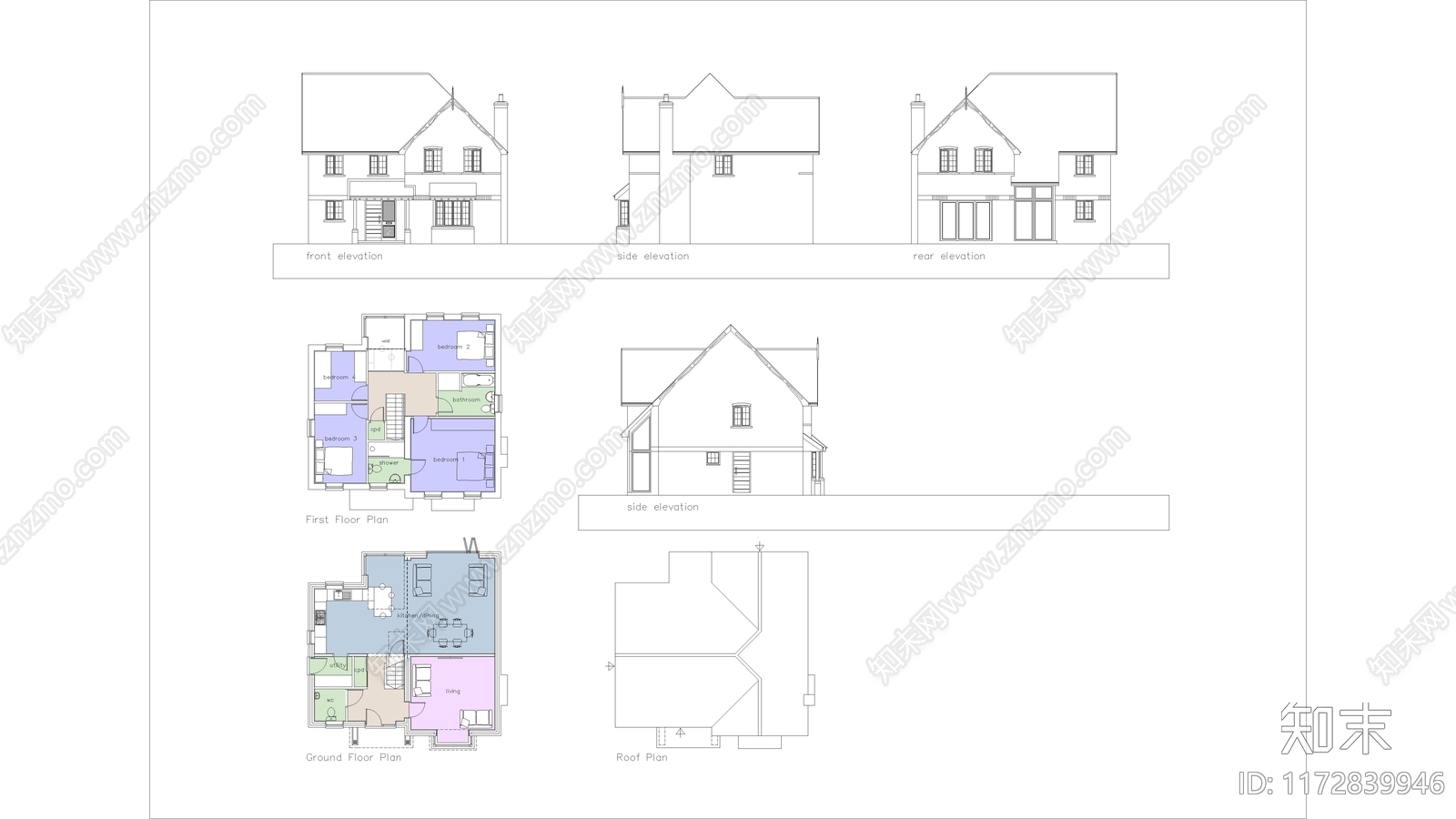 美式住宅楼建筑cad施工图下载【ID:1172839946】