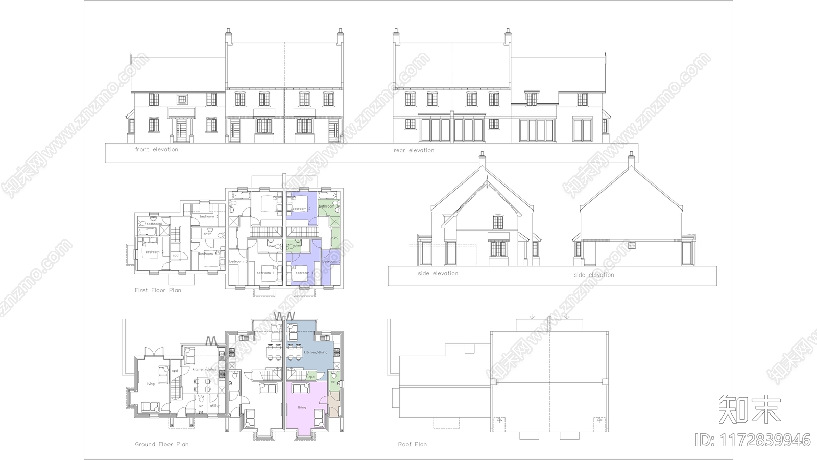 美式住宅楼建筑cad施工图下载【ID:1172839946】