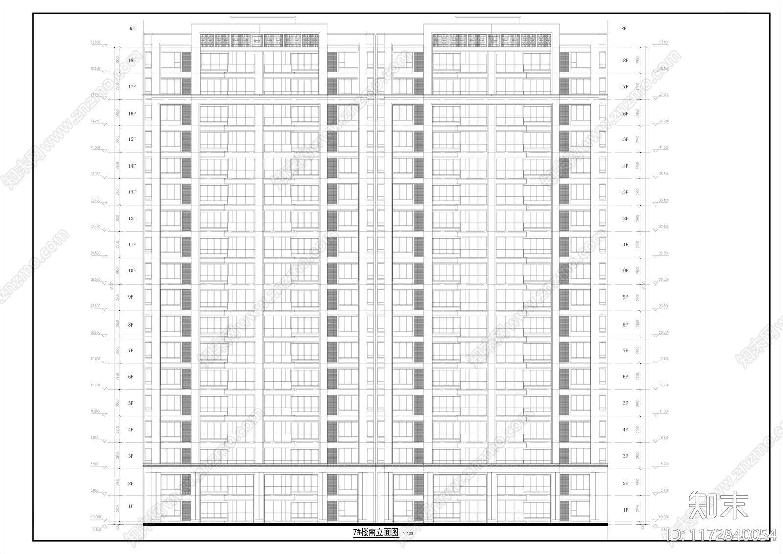 现代住宅楼建筑cad施工图下载【ID:1172840054】