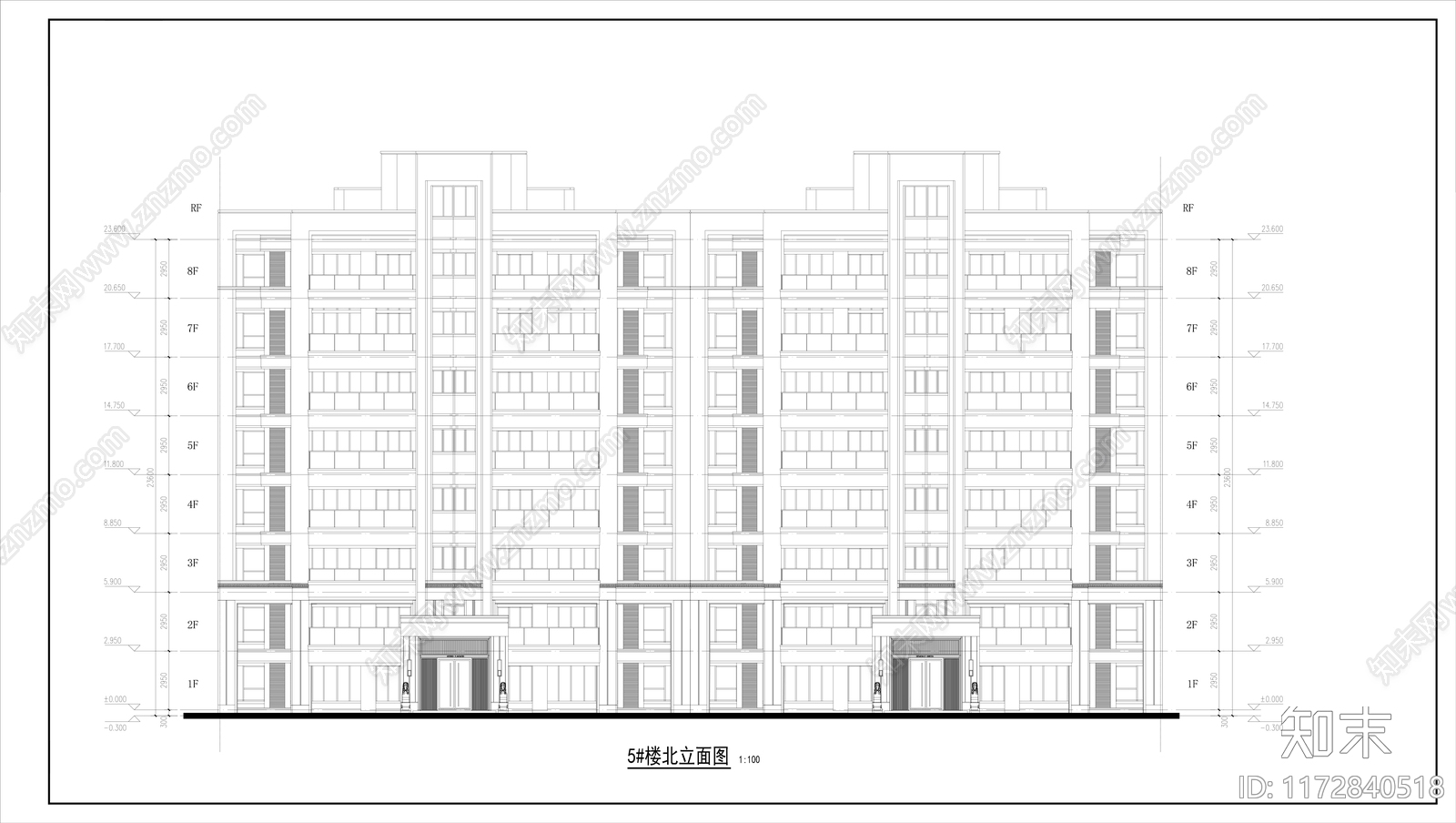 现代住宅楼建筑cad施工图下载【ID:1172840518】