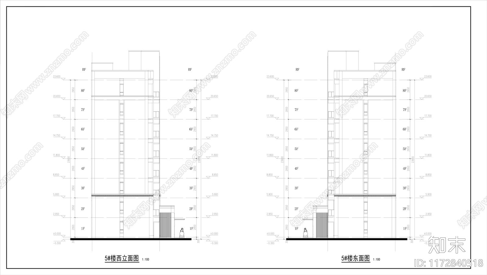 现代住宅楼建筑cad施工图下载【ID:1172840518】