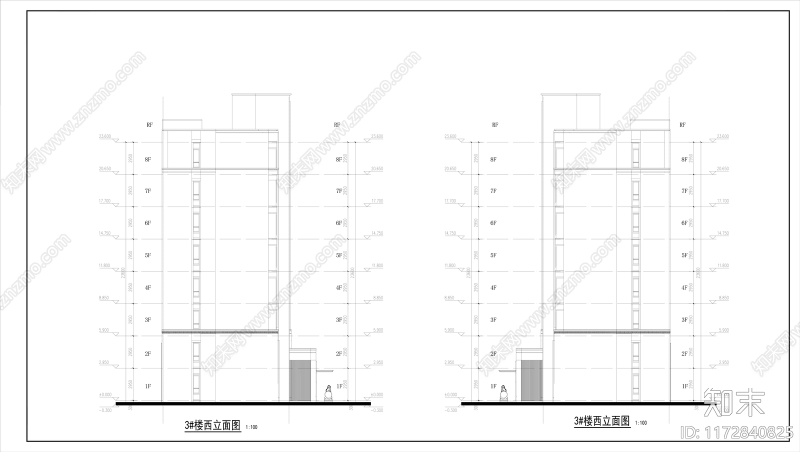 现代住宅楼建筑cad施工图下载【ID:1172840825】