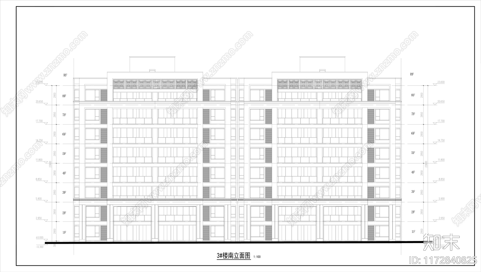 现代住宅楼建筑cad施工图下载【ID:1172840825】