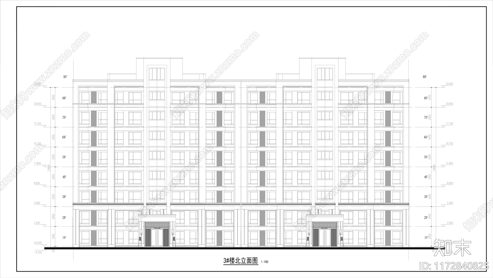 现代住宅楼建筑cad施工图下载【ID:1172840825】