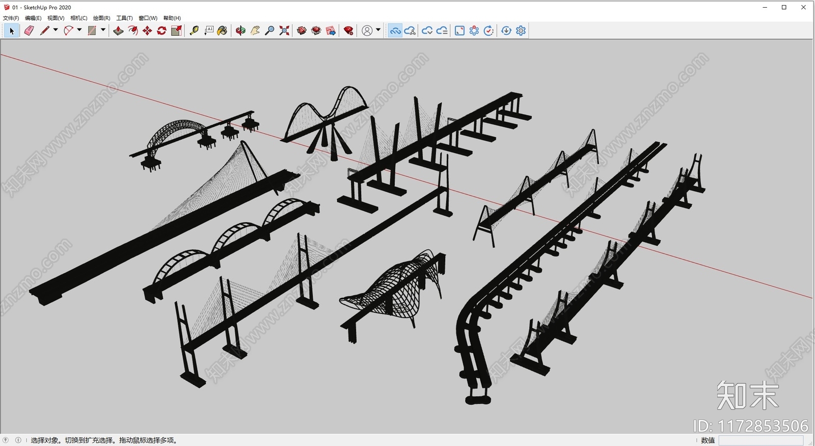 现代景观桥SU模型下载【ID:1172853506】