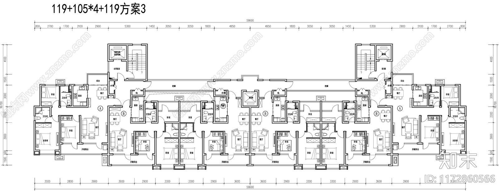 现代住宅楼建筑cad施工图下载【ID:1172860566】