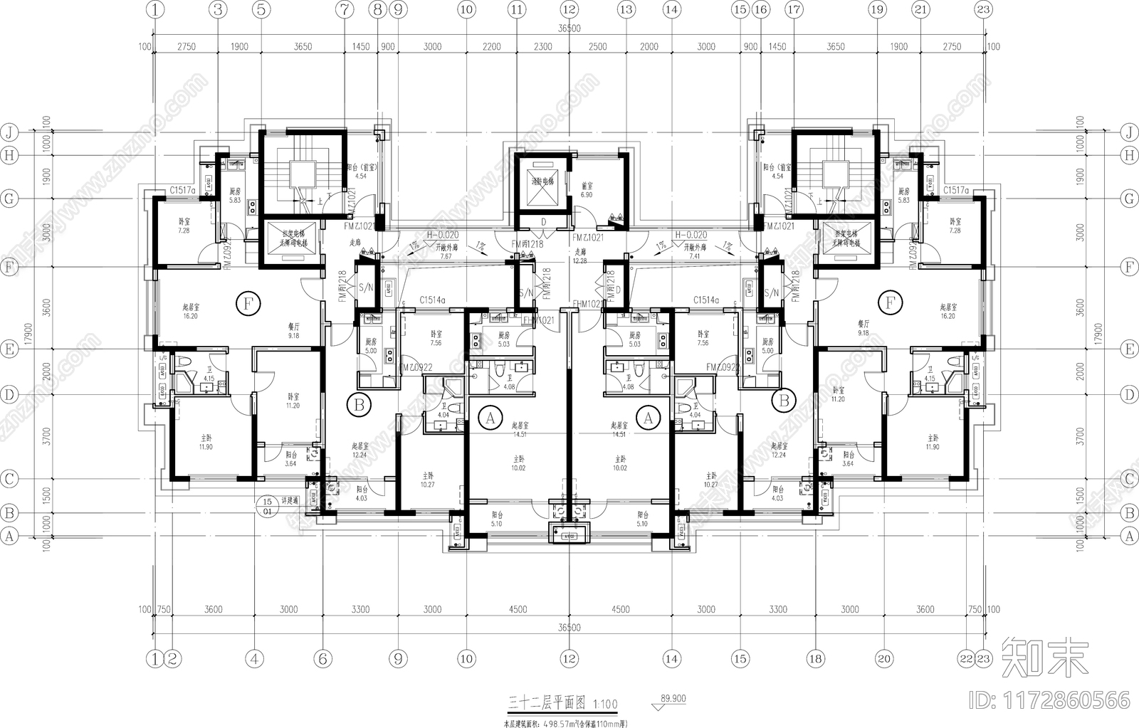 现代住宅楼建筑cad施工图下载【ID:1172860566】