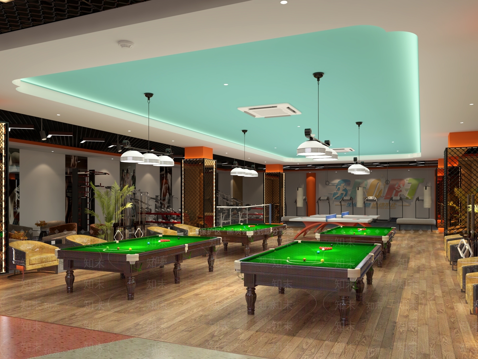现代工业台球室3D模型下载【ID:1172875409】