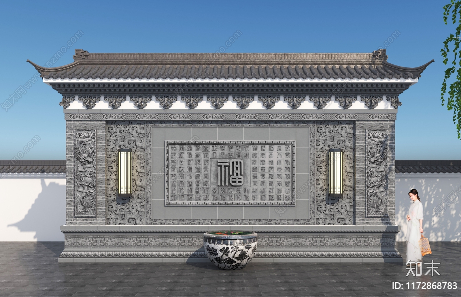 中式新中式景墙3D模型下载【ID:1172868783】