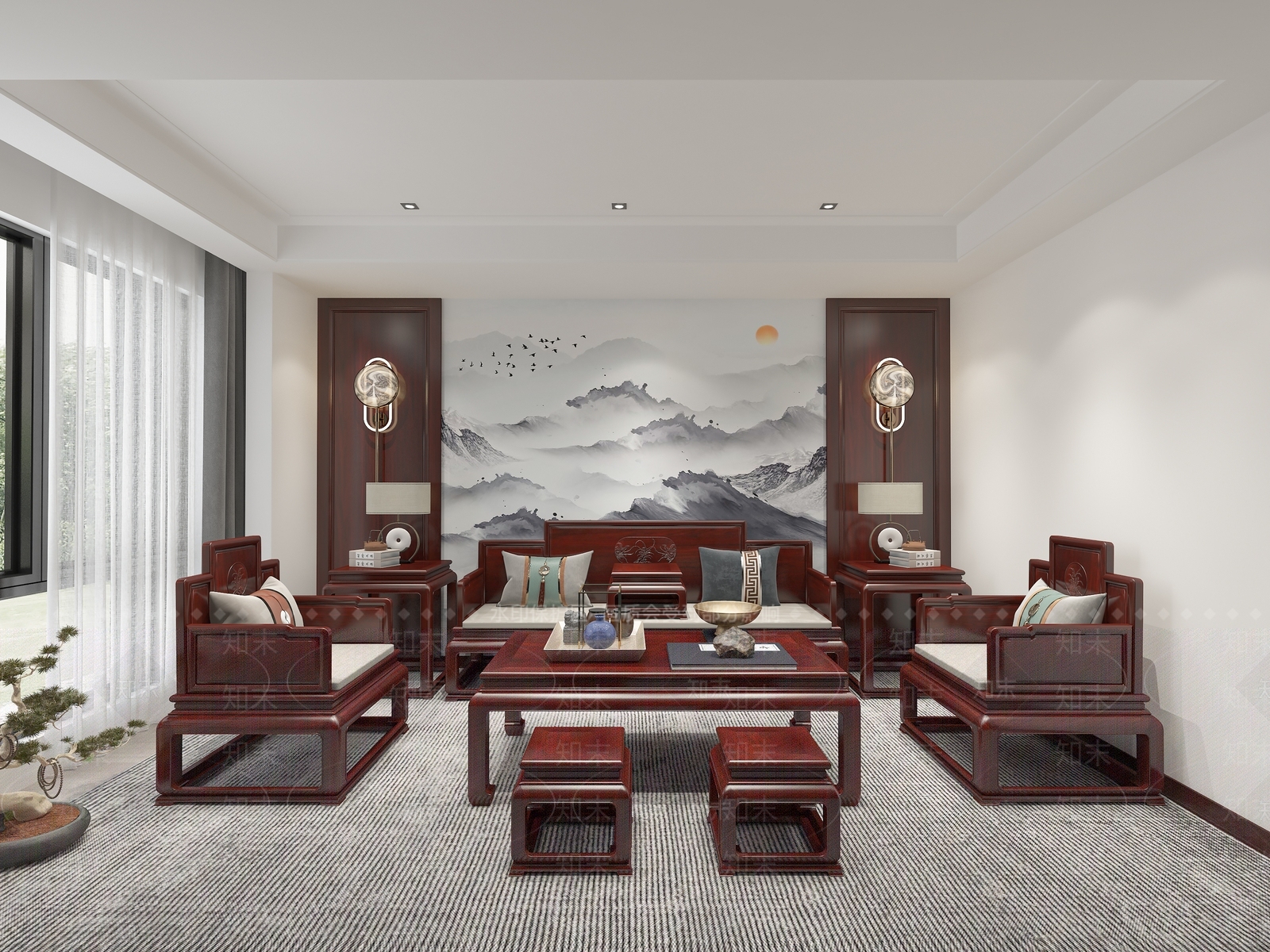 中式沙发组合3D模型下载【ID:1172899517】