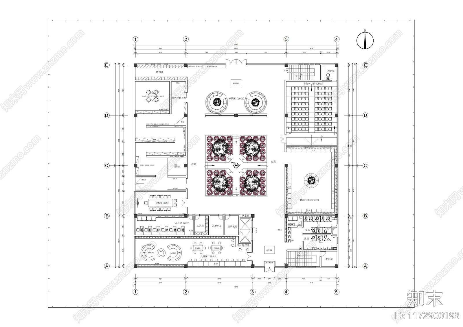 现代图书馆cad施工图下载【ID:1172900193】