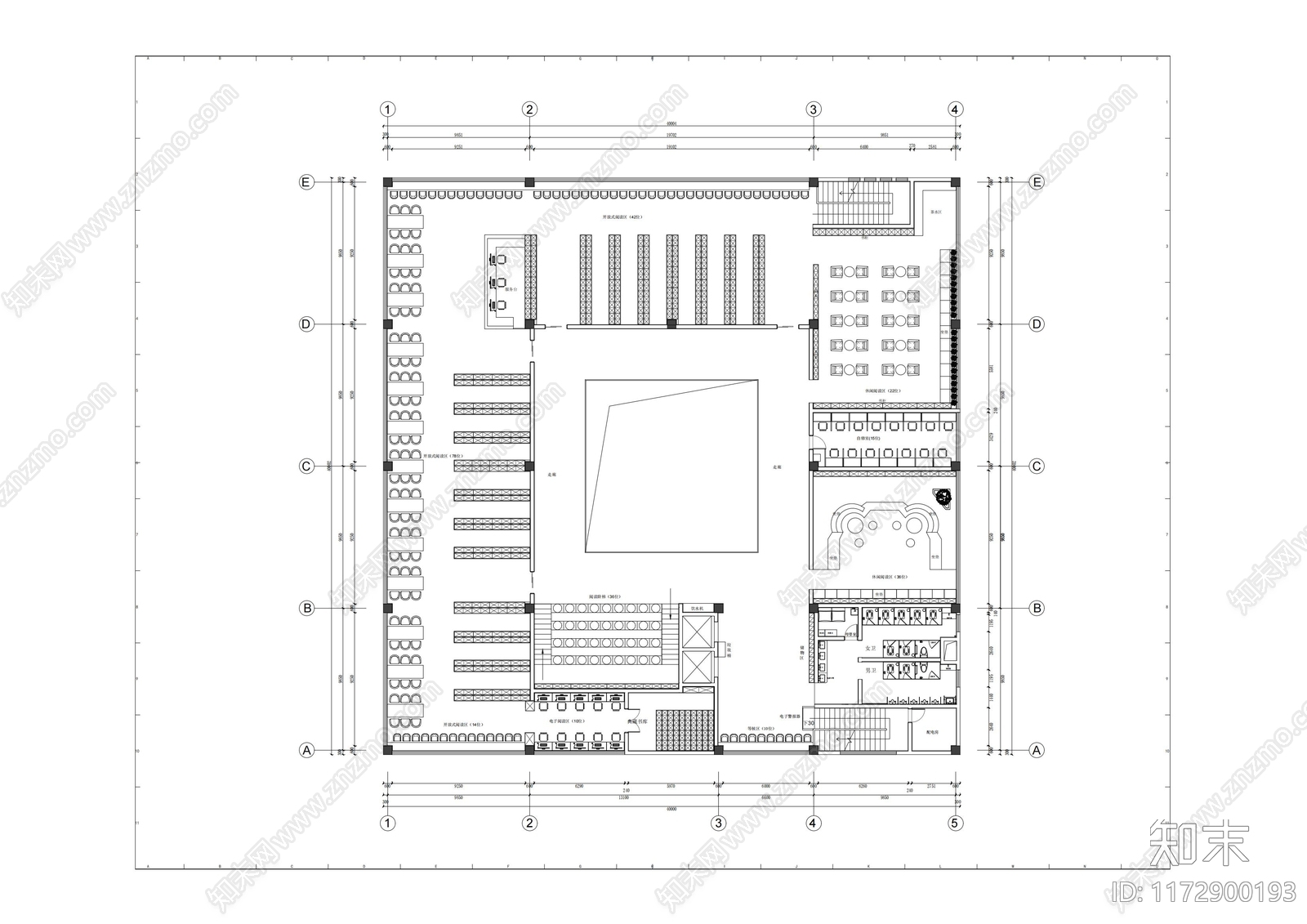 现代图书馆cad施工图下载【ID:1172900193】