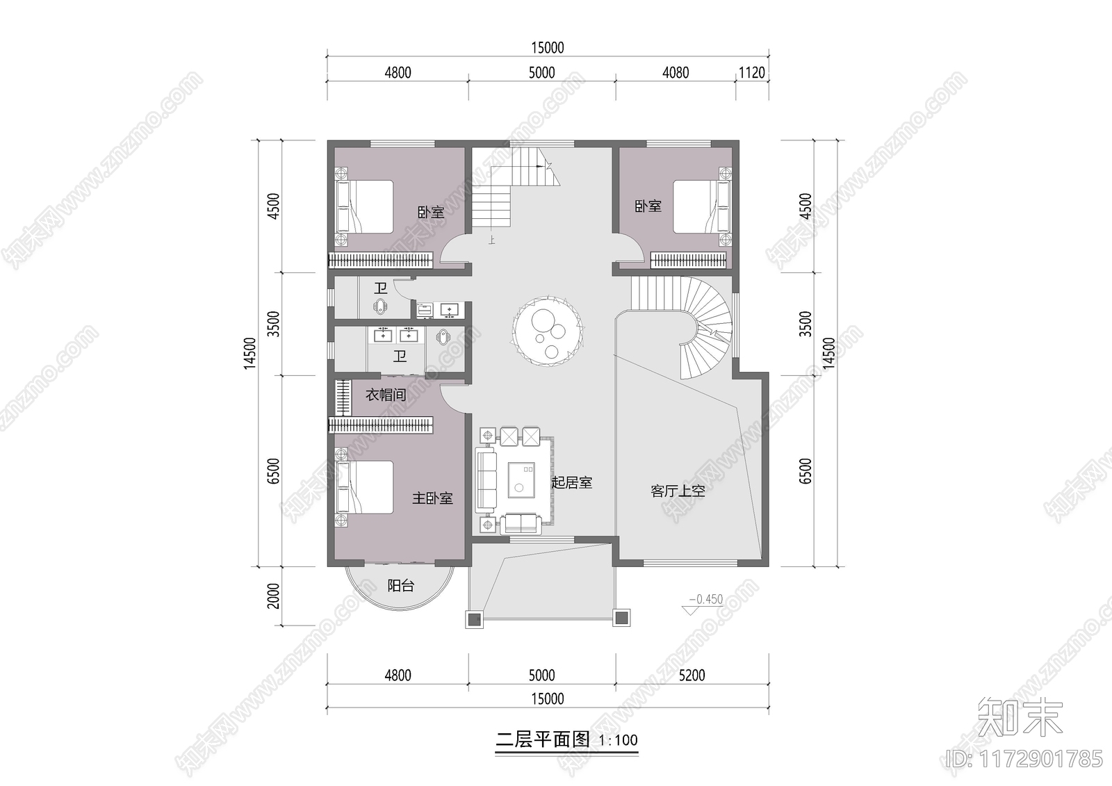 现代新中式别墅建筑cad施工图下载【ID:1172901785】