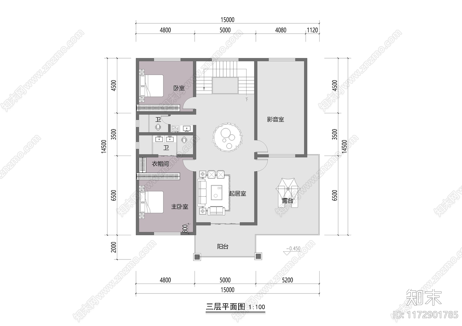 现代新中式别墅建筑cad施工图下载【ID:1172901785】