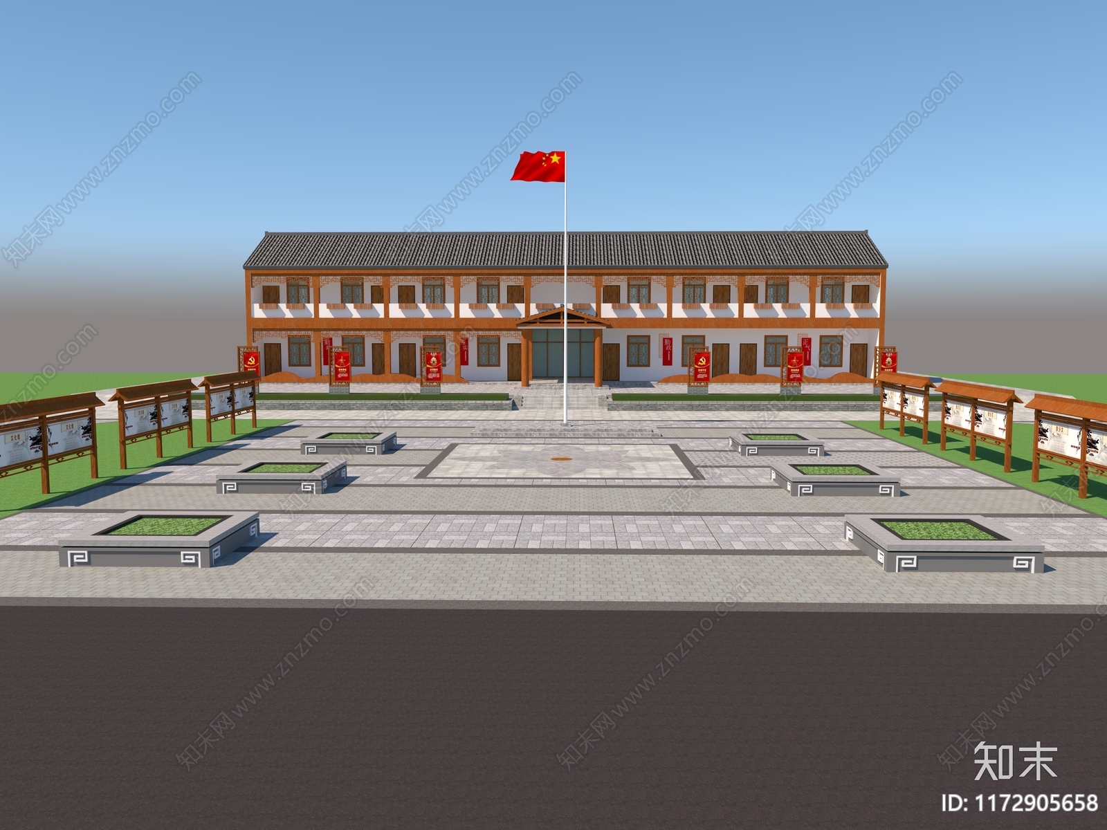 新中式中式广场景观3D模型下载【ID:1172905658】