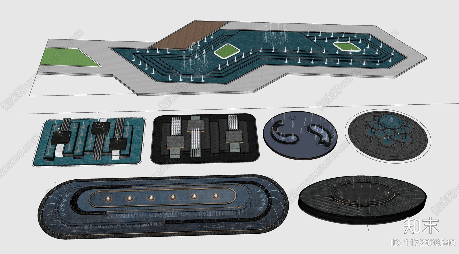 现代喷泉SU模型下载【ID:1172909540】