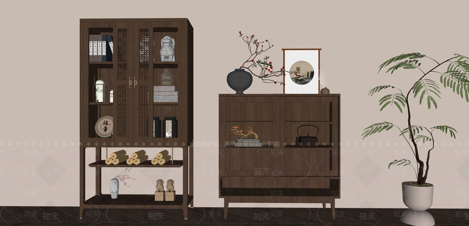 新中式禅意博古架SU模型下载【ID:1172909556】