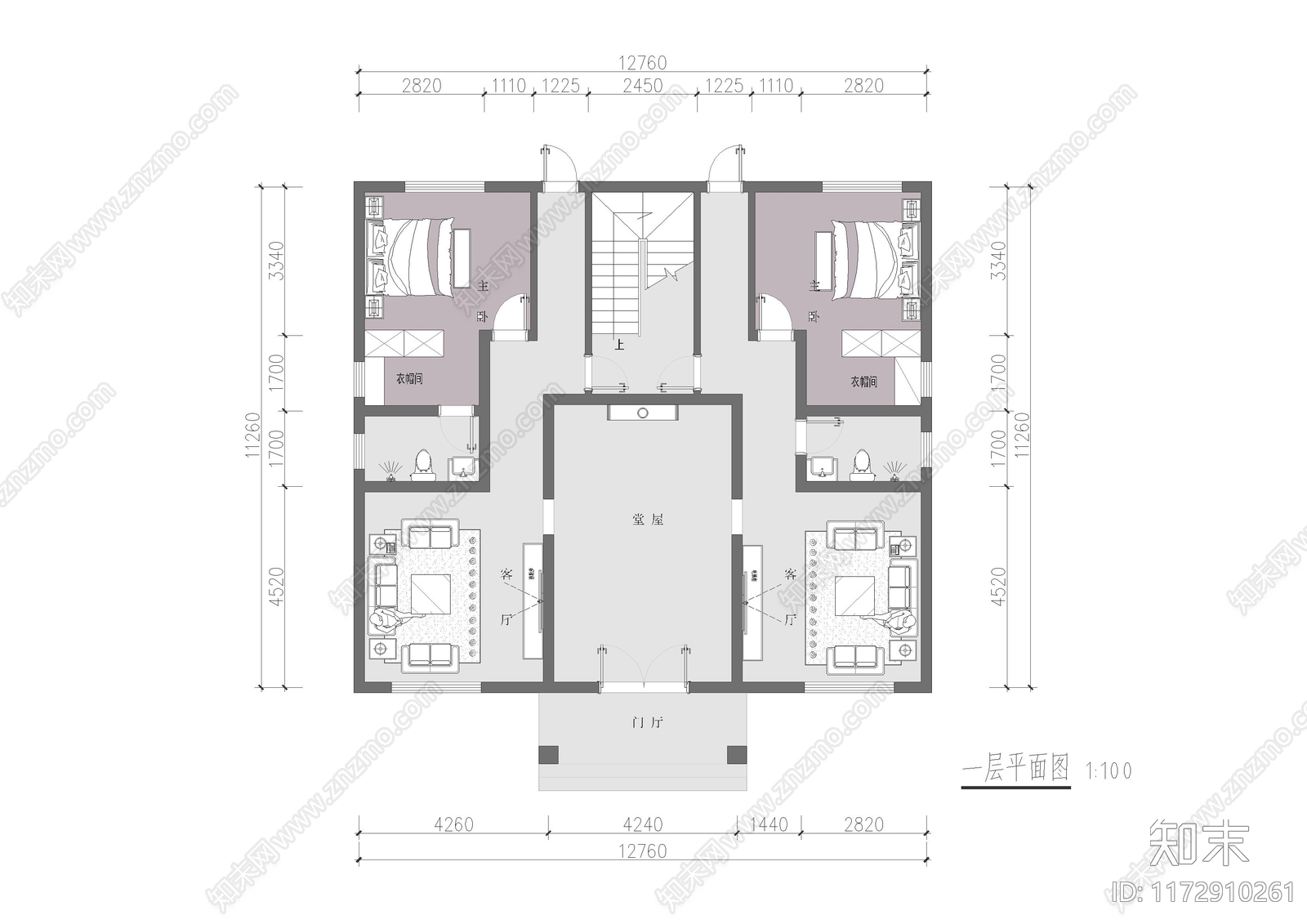 现代新中式别墅建筑施工图下载【ID:1172910261】