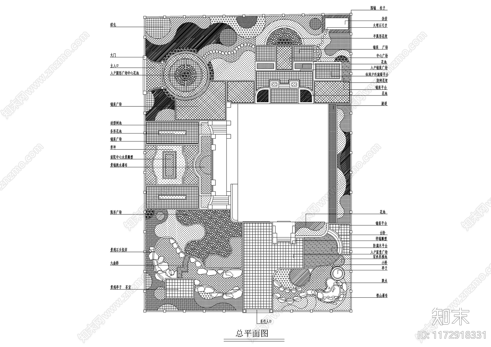 现代庭院cad施工图下载【ID:1172918331】