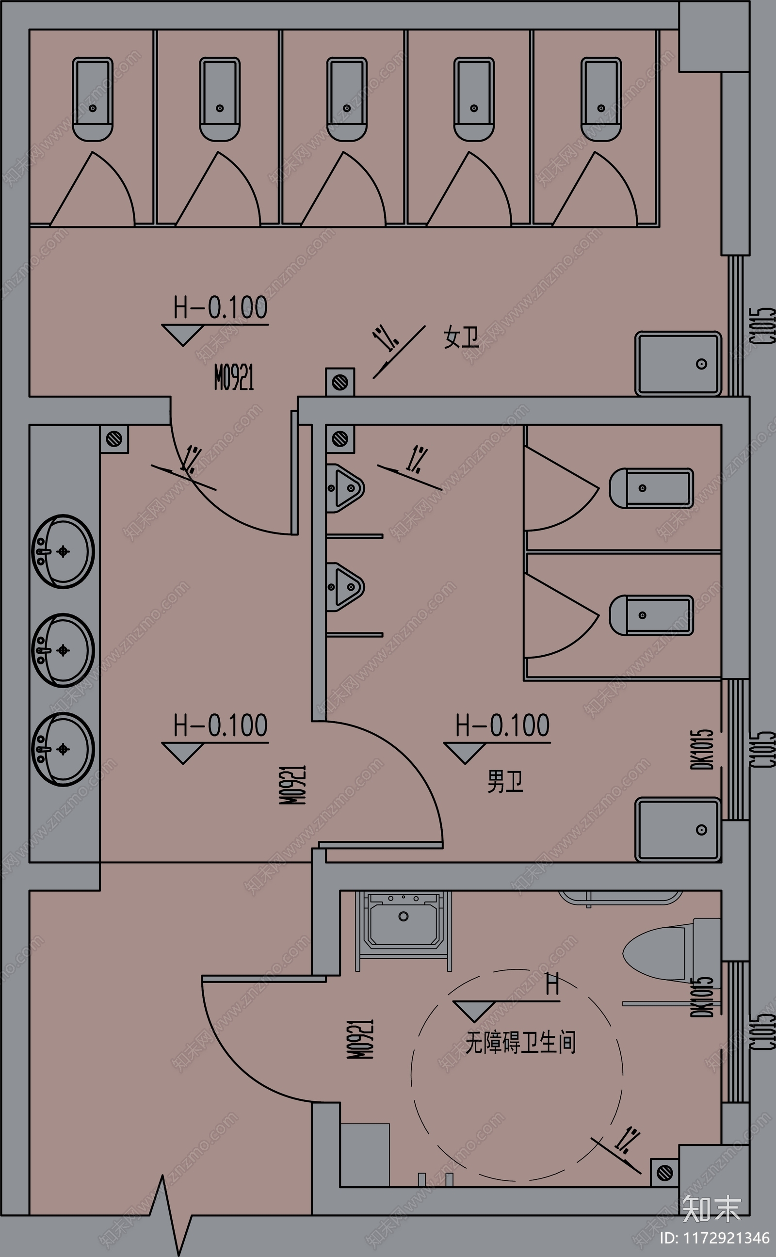 现代公共卫生间施工图下载【ID:1172921346】