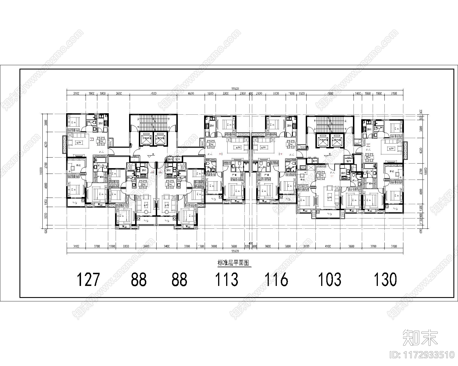 现代住宅楼建筑cad施工图下载【ID:1172933510】