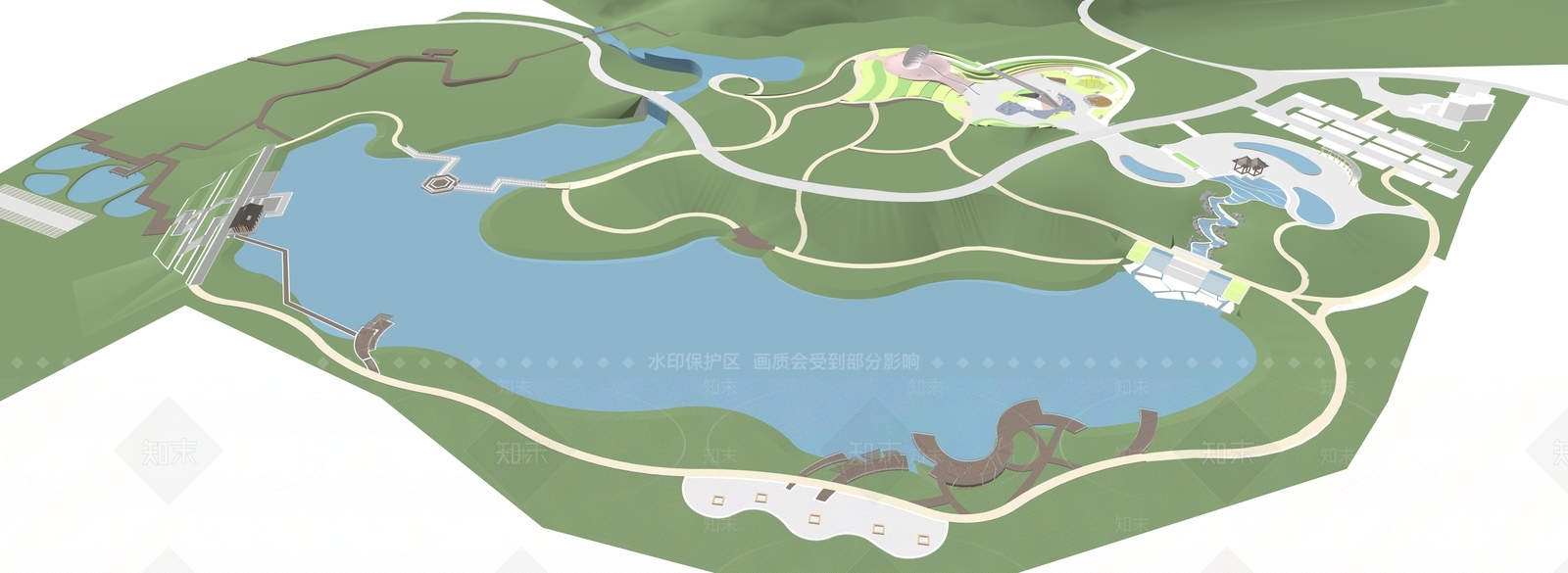 现代轻奢滨水景观SU模型下载【ID:1172933643】
