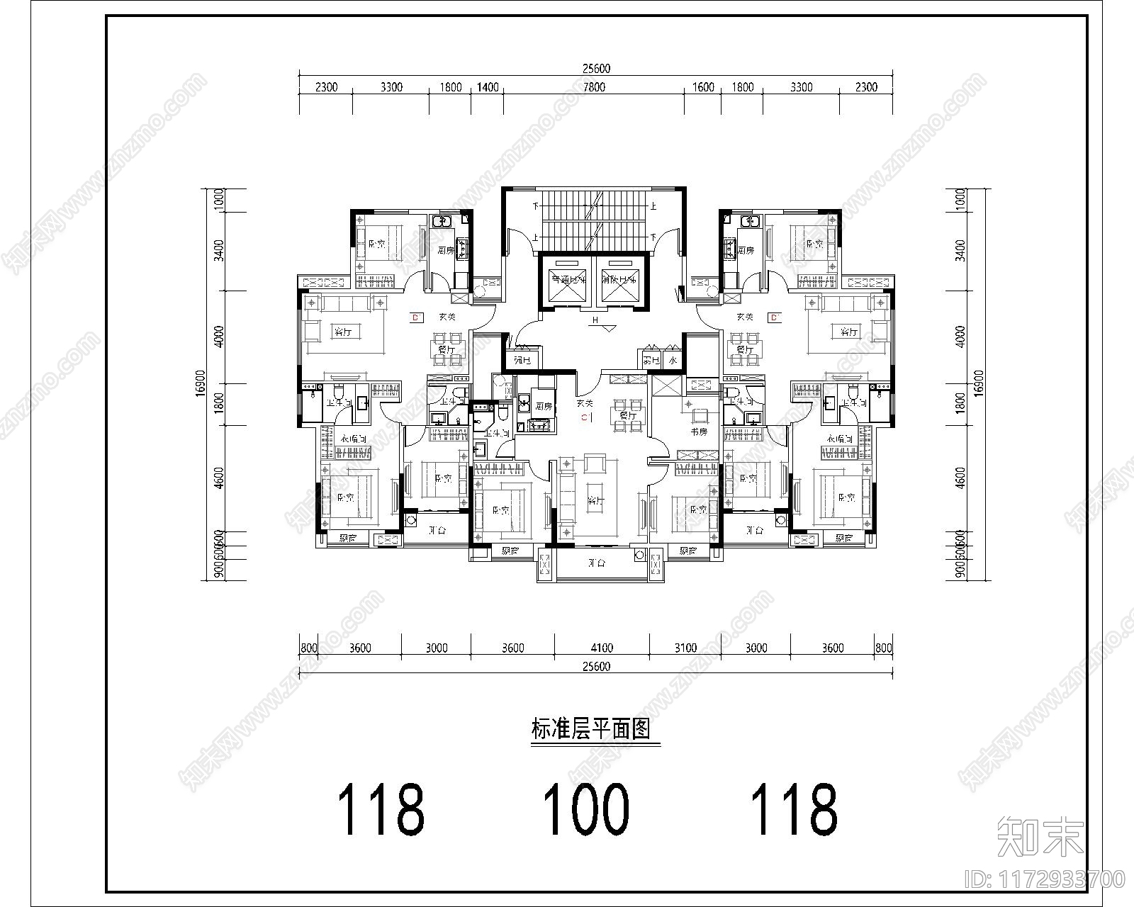 现代住宅楼建筑cad施工图下载【ID:1172933700】