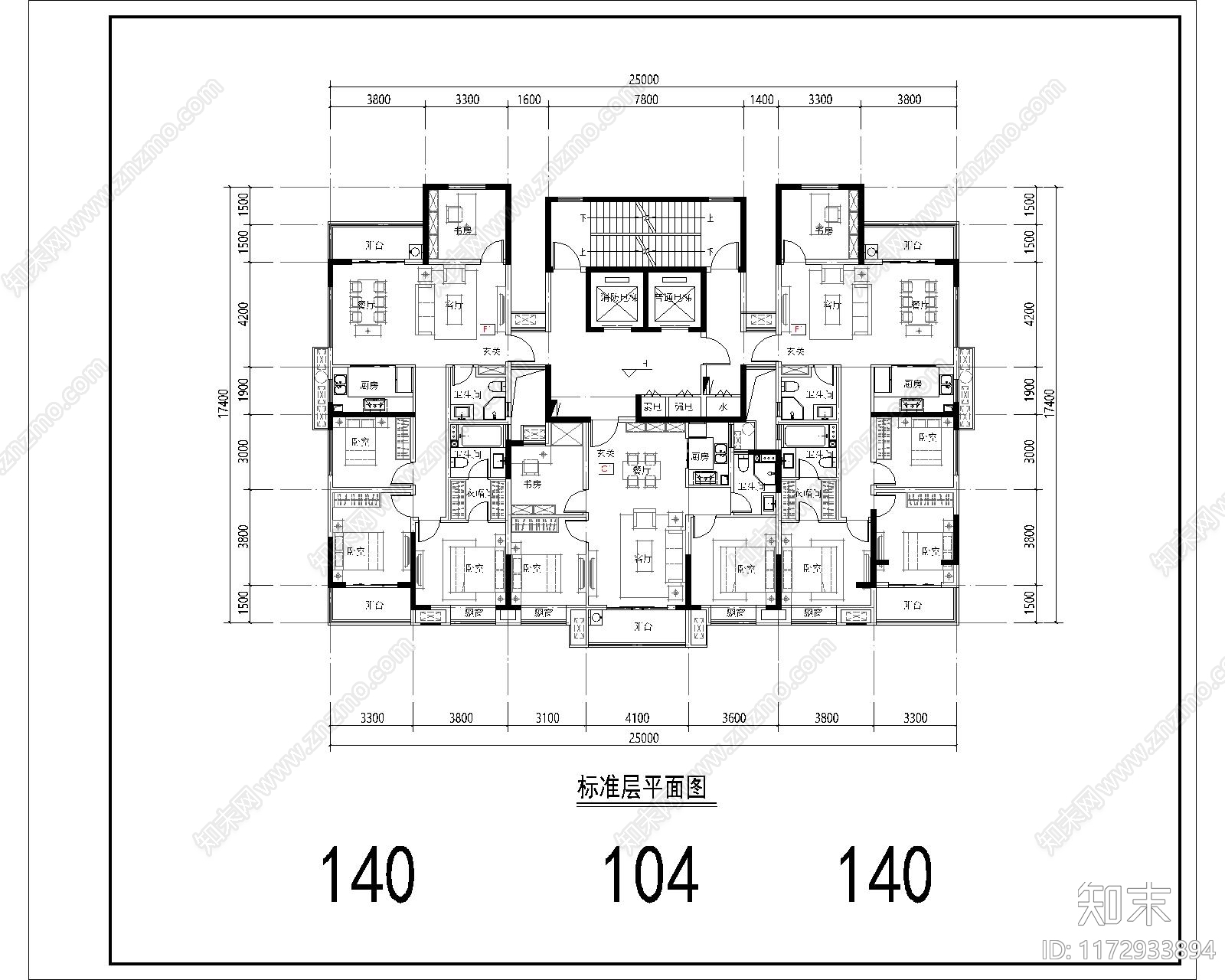 现代住宅楼建筑cad施工图下载【ID:1172933894】