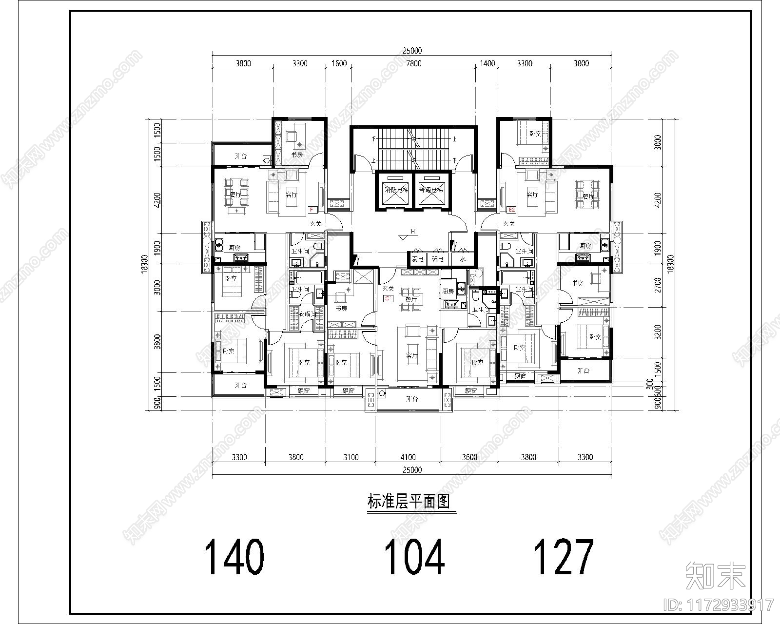 现代住宅楼建筑施工图下载【ID:1172933917】