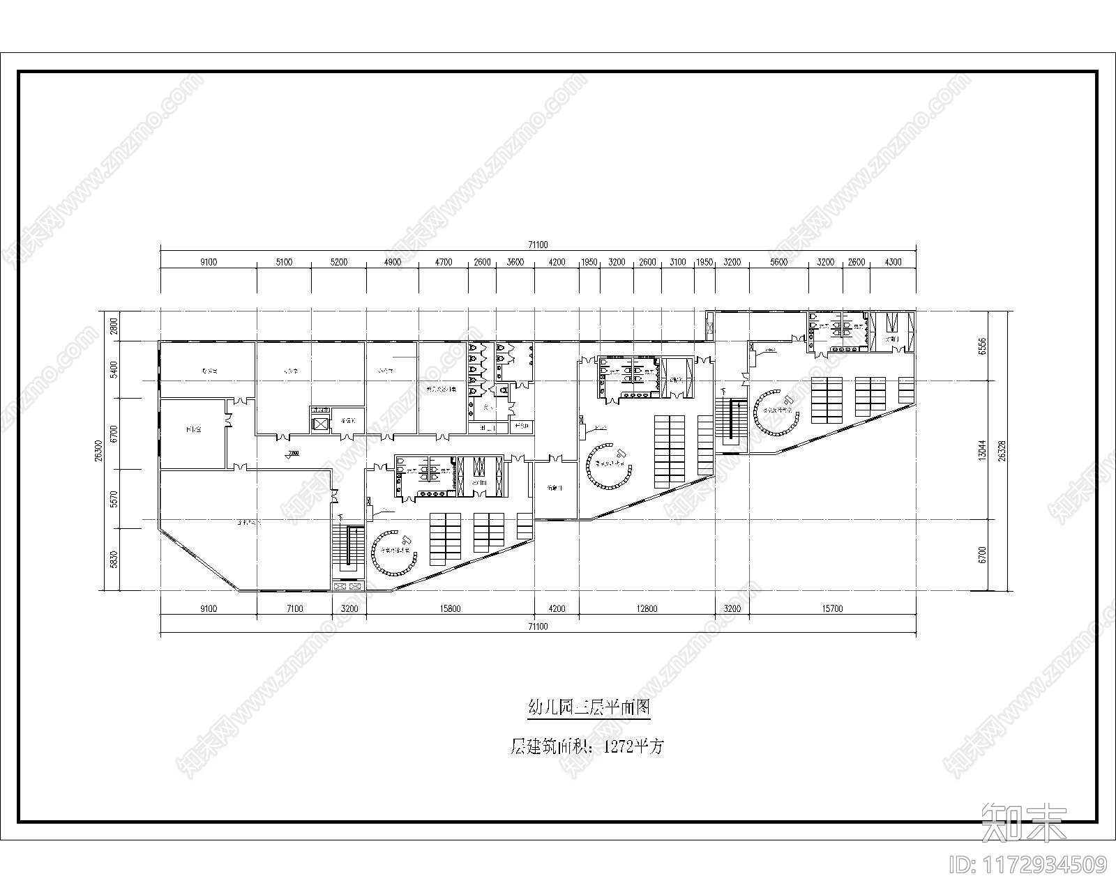 现代幼儿园建筑cad施工图下载【ID:1172934509】