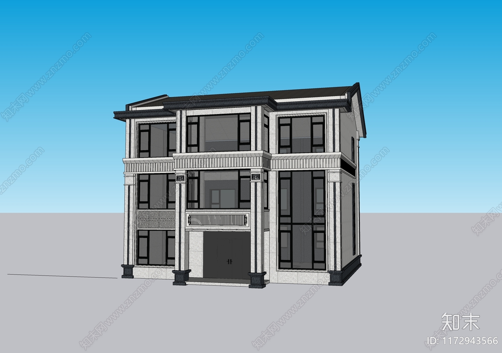 新中式现代别墅SU模型下载【ID:1172943566】