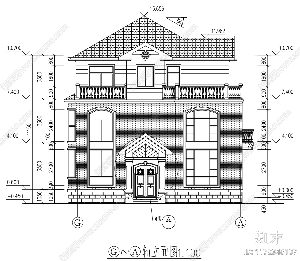 欧式别墅建筑施工图下载【ID:1172948107】