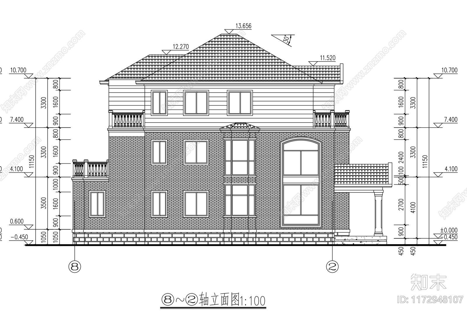 欧式别墅建筑施工图下载【ID:1172948107】