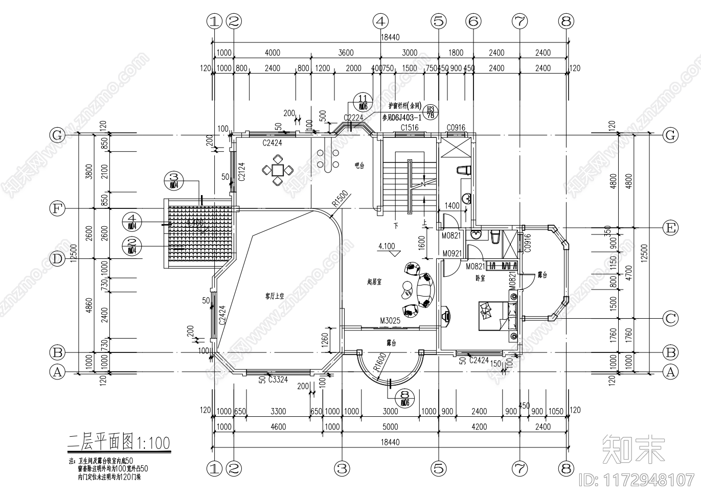 欧式别墅建筑施工图下载【ID:1172948107】