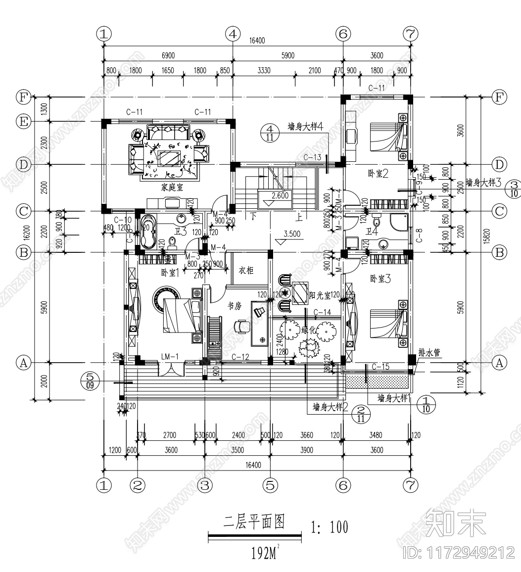 现代别墅建筑施工图下载【ID:1172949212】