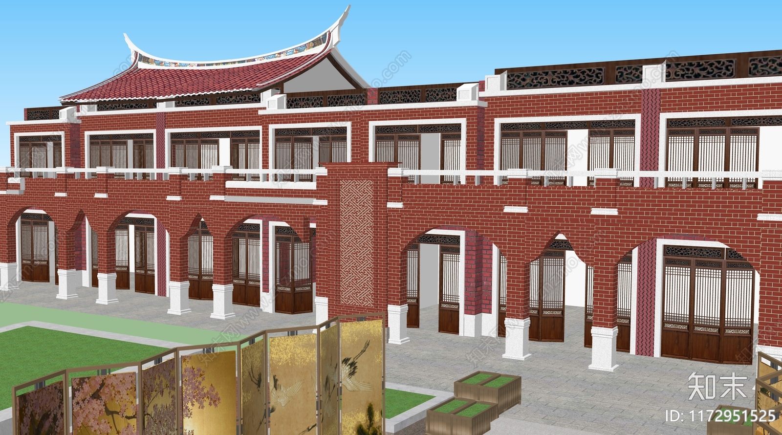 中式古建筑SU模型下载【ID:1172951525】