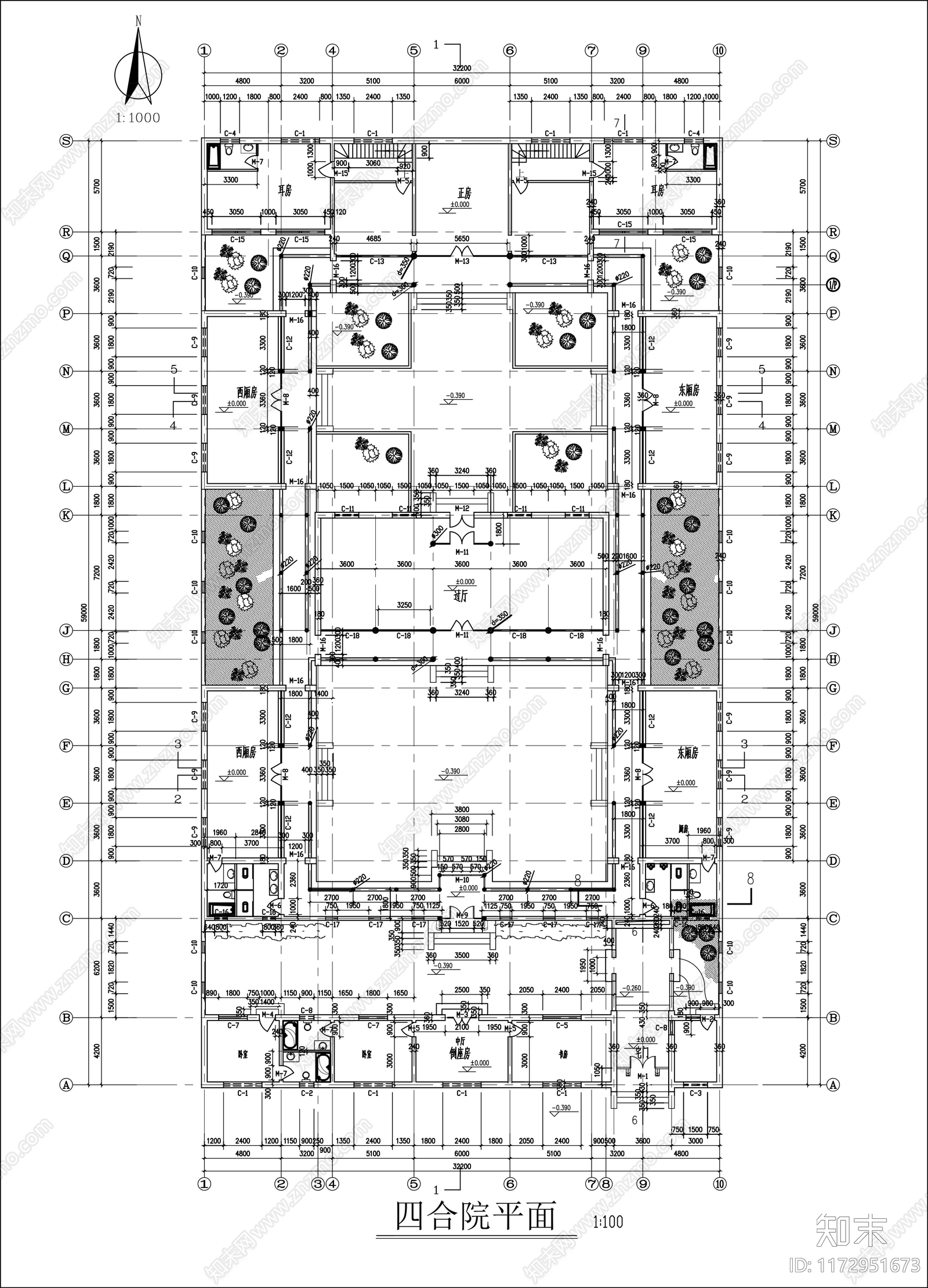 中式四合院cad施工图下载【ID:1172951673】