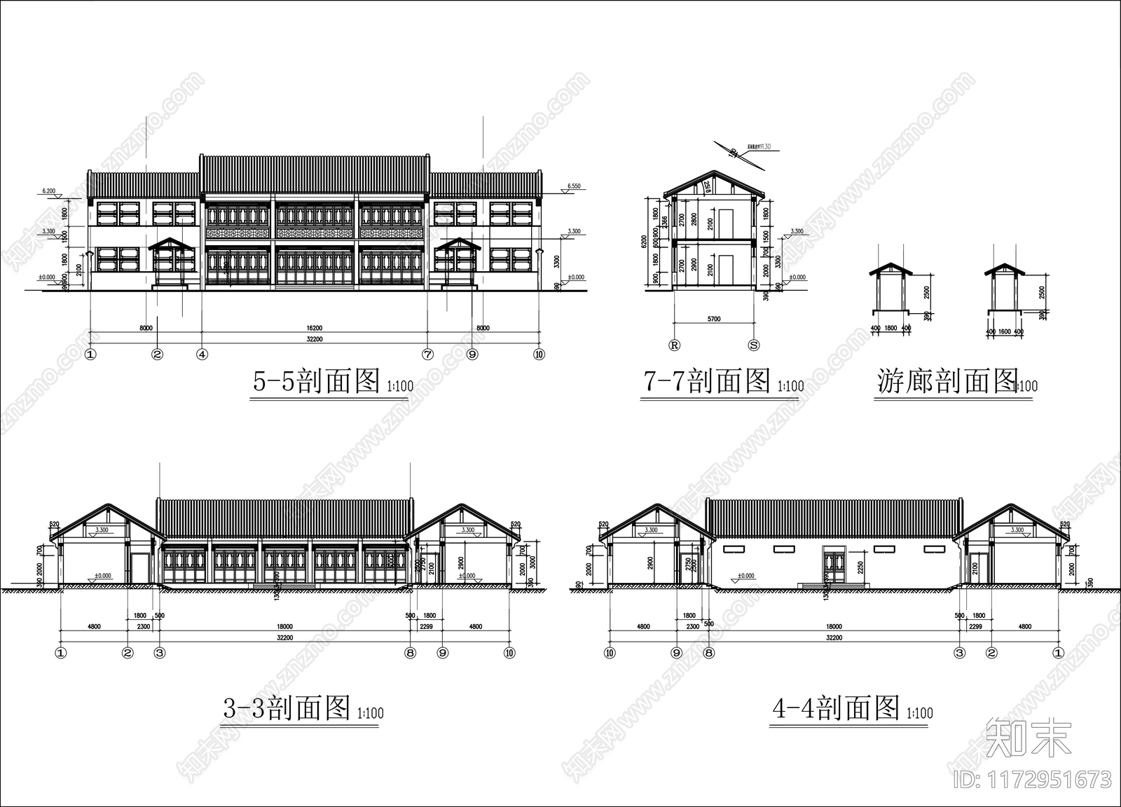 中式四合院cad施工图下载【ID:1172951673】