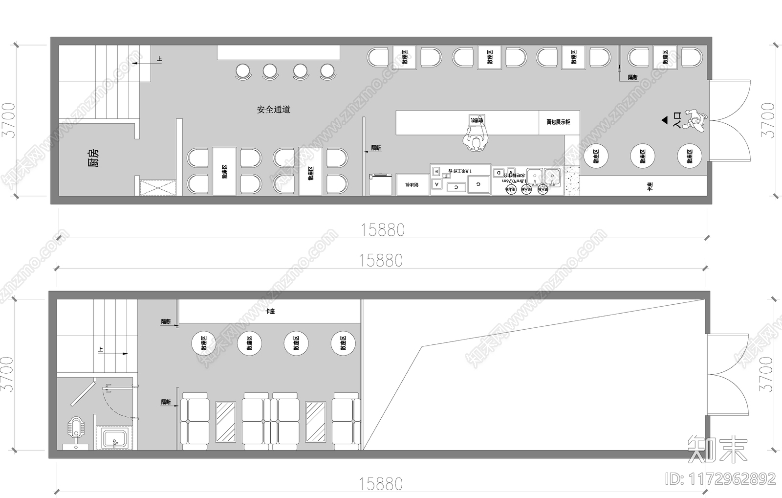 现代咖啡厅施工图下载【ID:1172962892】