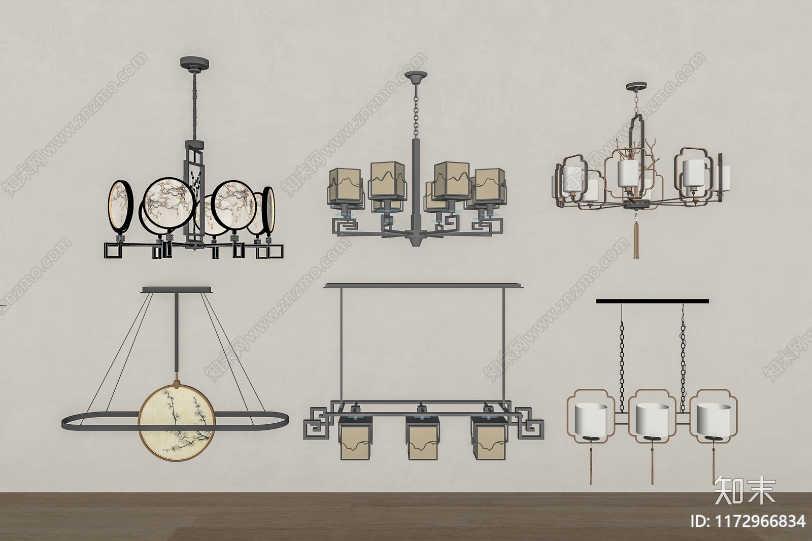 新中式吊灯SU模型下载【ID:1172966834】