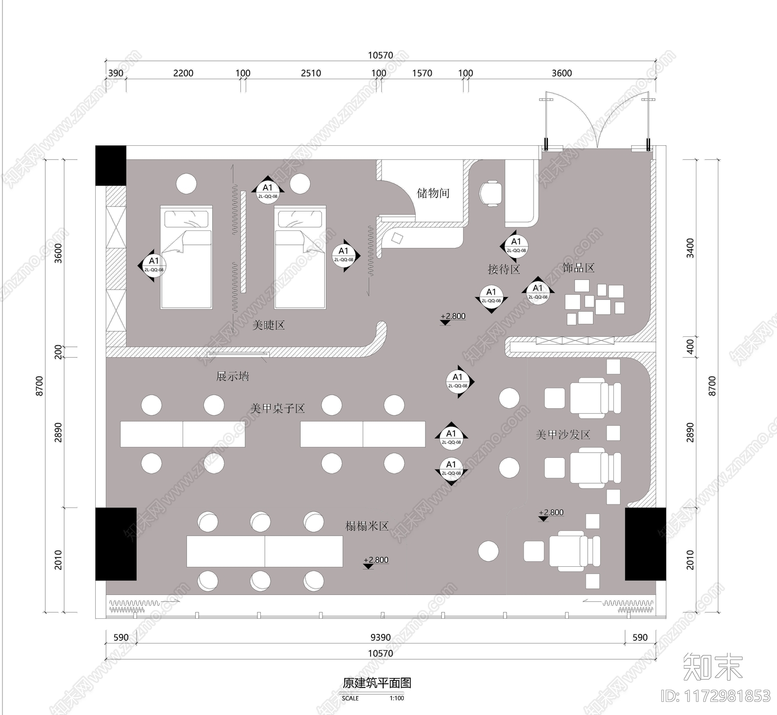 现代美容院cad施工图下载【ID:1172981853】