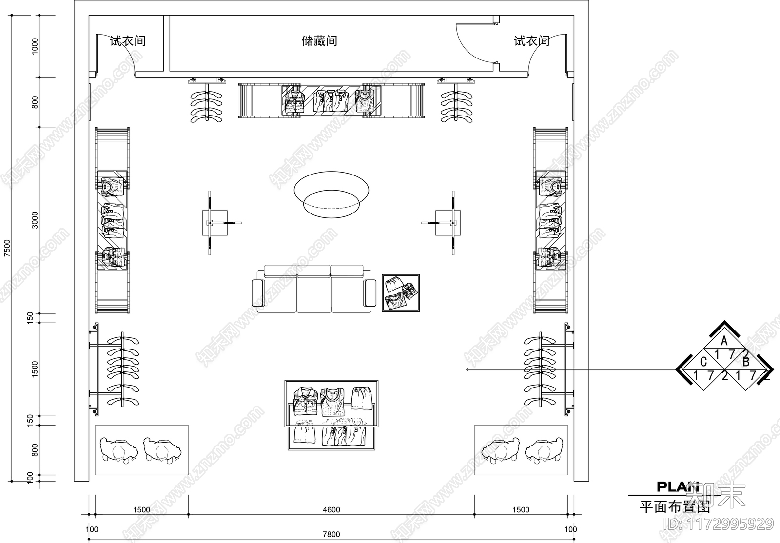 现代服装店cad施工图下载【ID:1172995929】